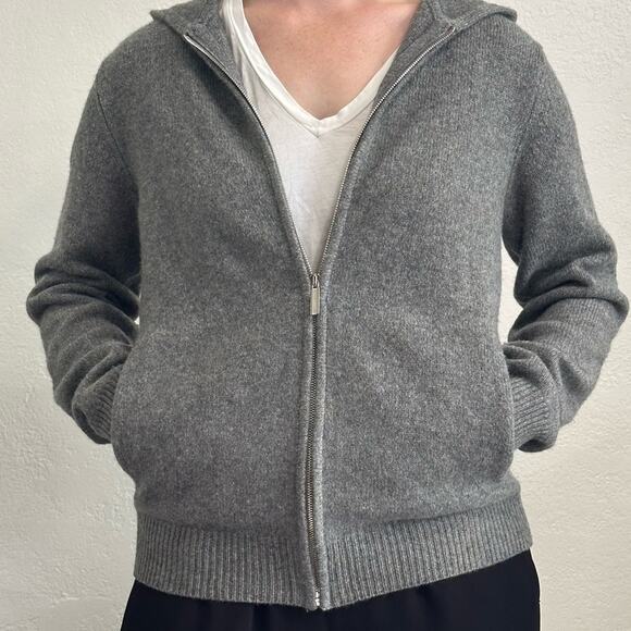 The Row Cashmere Sweater size XS Grey Melange Full Zip Hooded Pockets - Picture 7 of 11